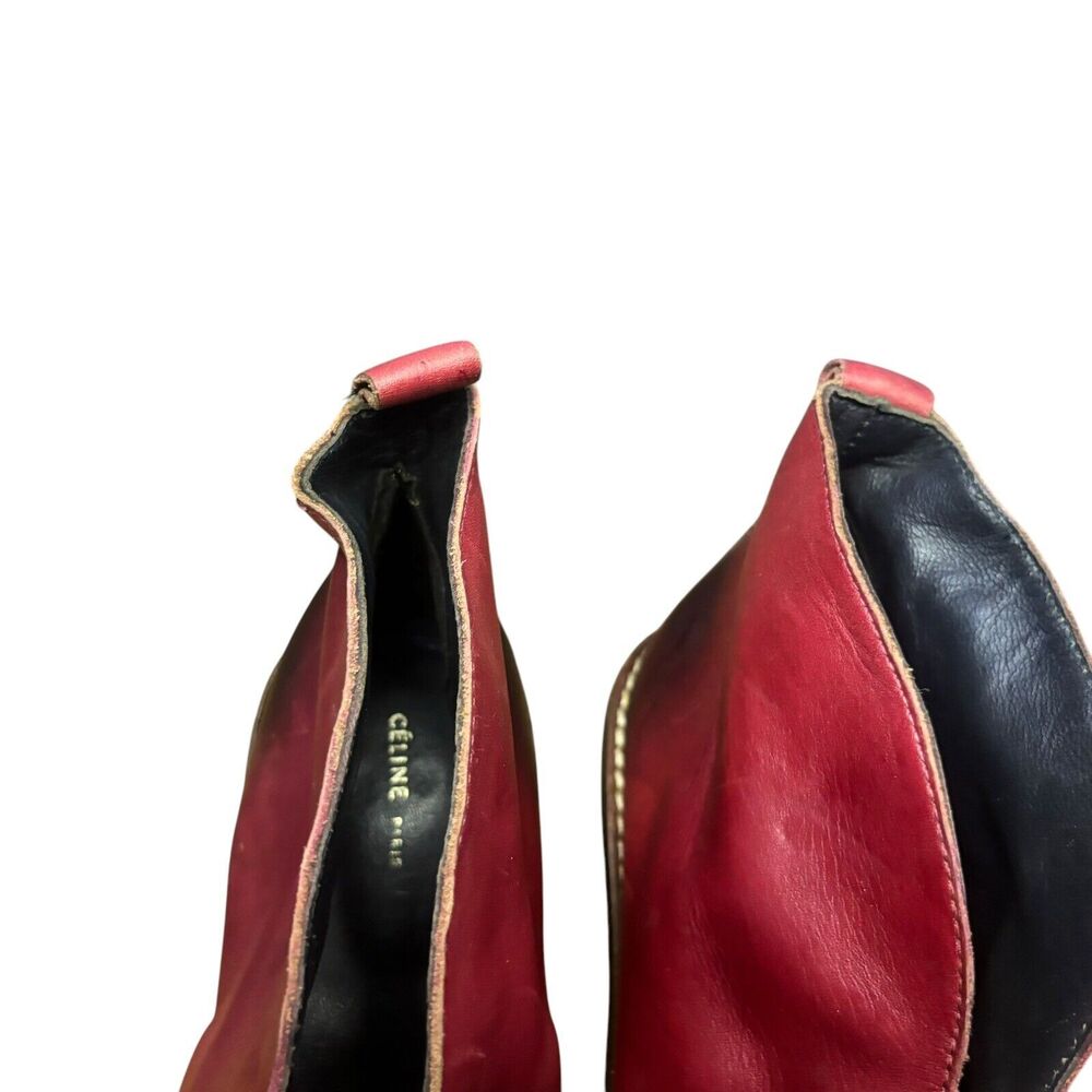 Celine Burgundy Block Heel V neck Boots 37 - Picture 11 of 11